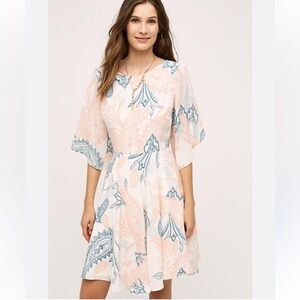 Shoshanna Silk Chiffon Fit and Flare Flutter Sleeve Dress Size 8